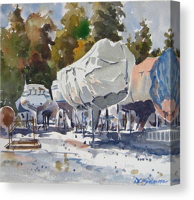 Fall Canvas Print featuring the painting Yachts Under Wrap by David Gilmore