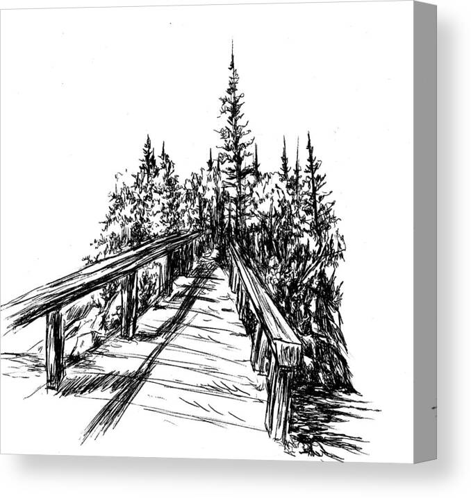 Bridge Canvas Print featuring the drawing Across the Bridge by Alice Chen