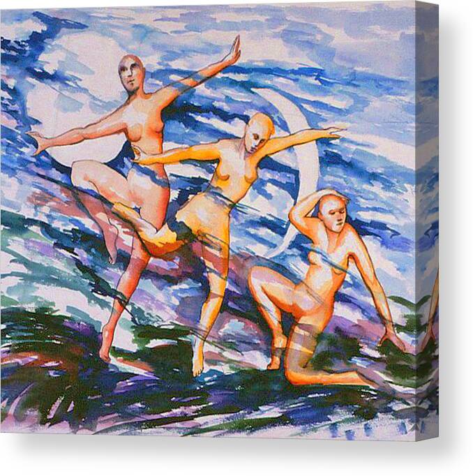 Figures In Motion Canvas Print featuring the painting Balancing in the Moonlight by Nancy Wait