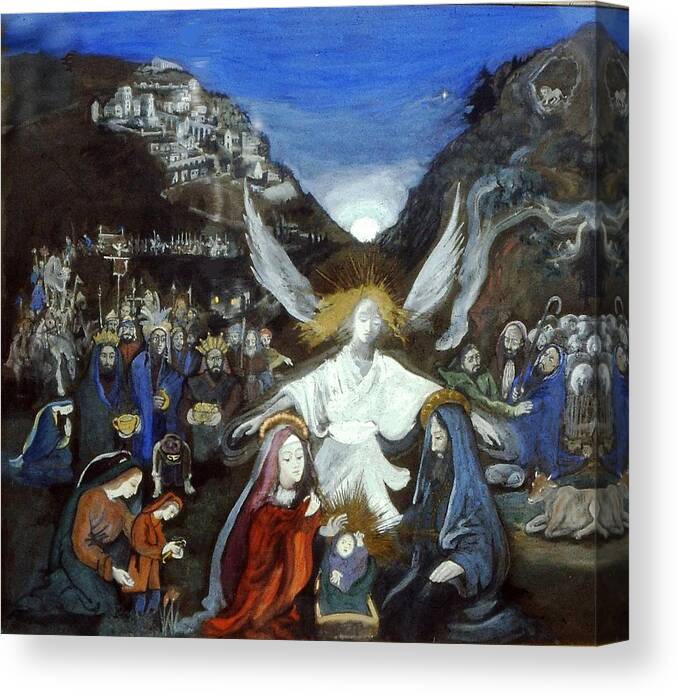 Christian Canvas Print featuring the painting Moonlight Nativity by Scott Cumming