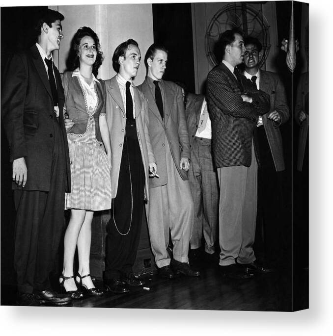  Canvas Print featuring the photograph Young People Wearing Zoot Suits Attend by Everett
