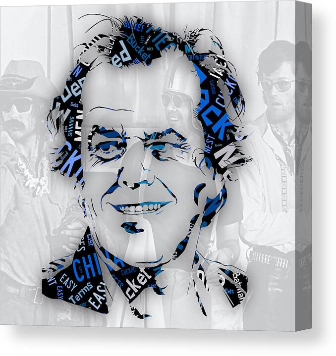 Jack Nicholson Canvas Print featuring the mixed media Jack Nicholson Movie Titles #1 by Marvin Blaine