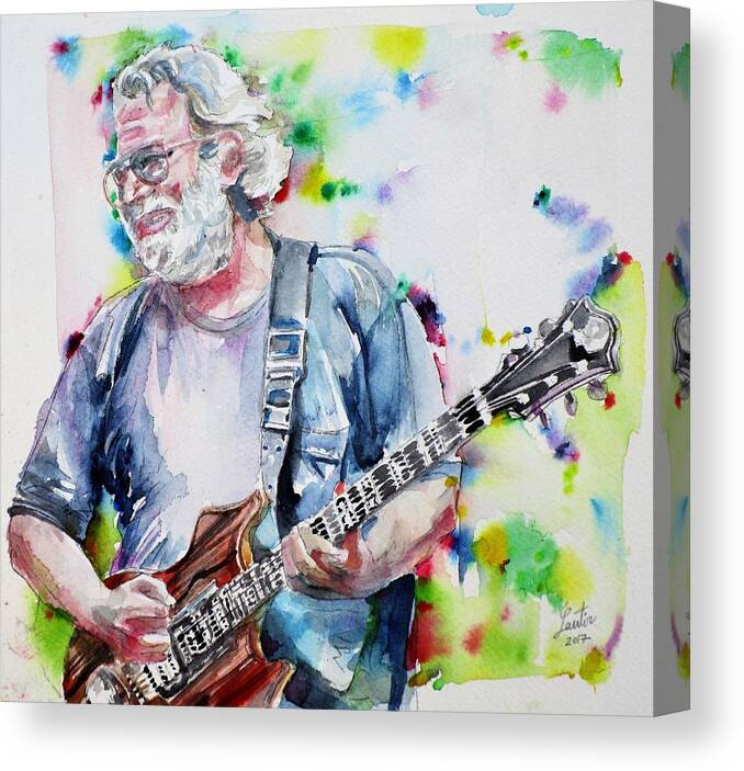 Jerry Garcia Canvas Print featuring the painting JERRY GARCIA - watercolor portrait by Fabrizio Cassetta