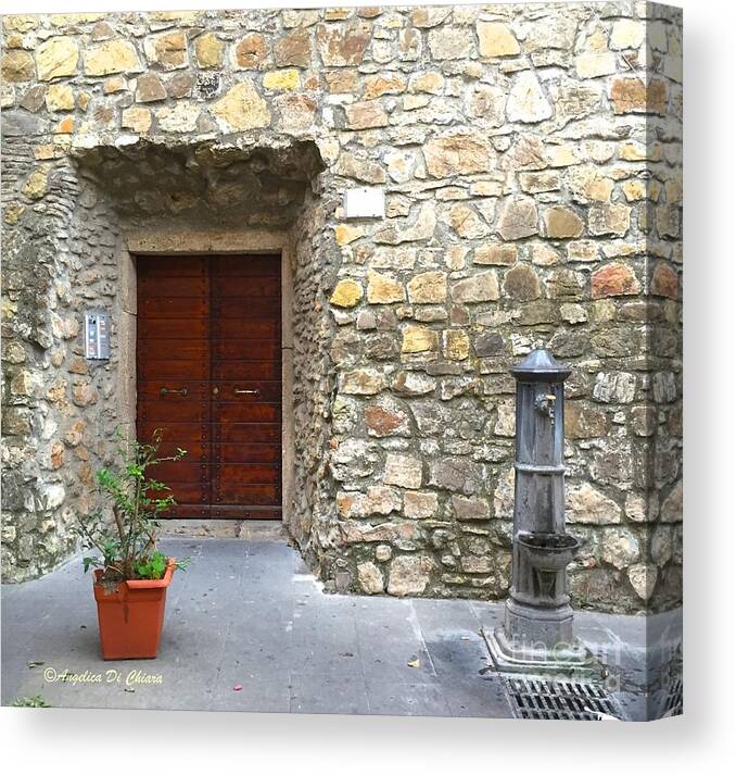 Cityscape Canvas Print featuring the photograph Anzio, Italy- Door and Fountain by Italian Art