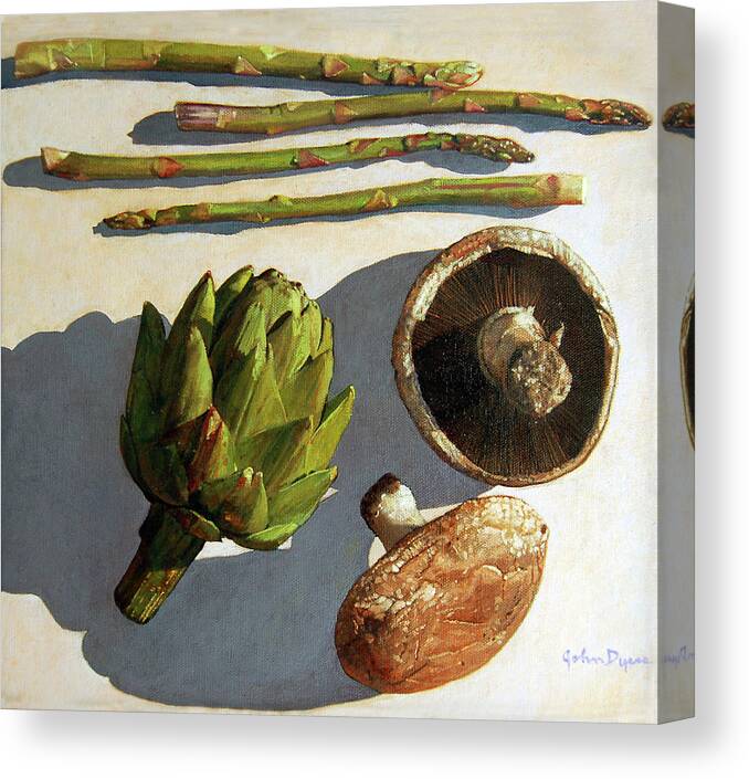 Kitchen Canvas Print featuring the painting Artichoke and friends by John Dyess