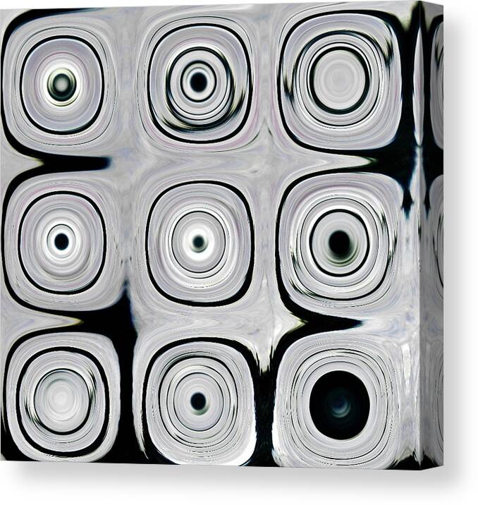 Contemporary Canvas Print featuring the digital art Black and White Circles M by Patty Vicknair
