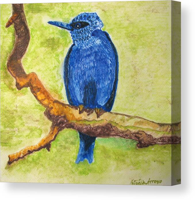 Birds Canvas Print featuring the painting Black as Blue Bird by Patricia Arroyo
