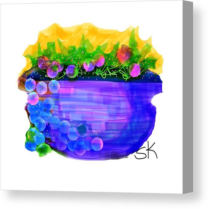 Blueberries Canvas Print featuring the digital art Blueberries Over the Top by Sherry Killam