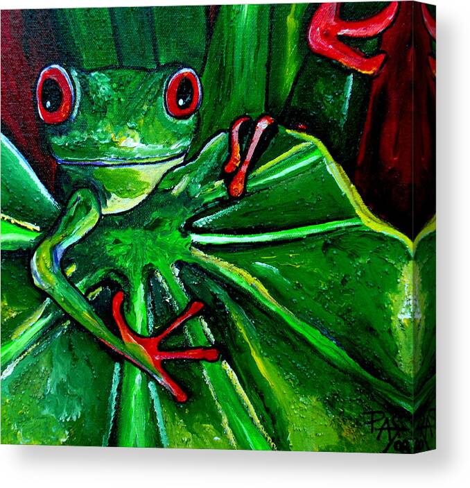 Tree Frog Canvas Print featuring the painting Curious Tree Frog by Patti Schermerhorn