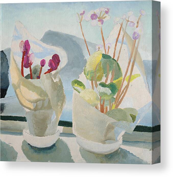 Cyclamen Canvas Print featuring the painting Cyclamen and Primula by Winifred Nicholson