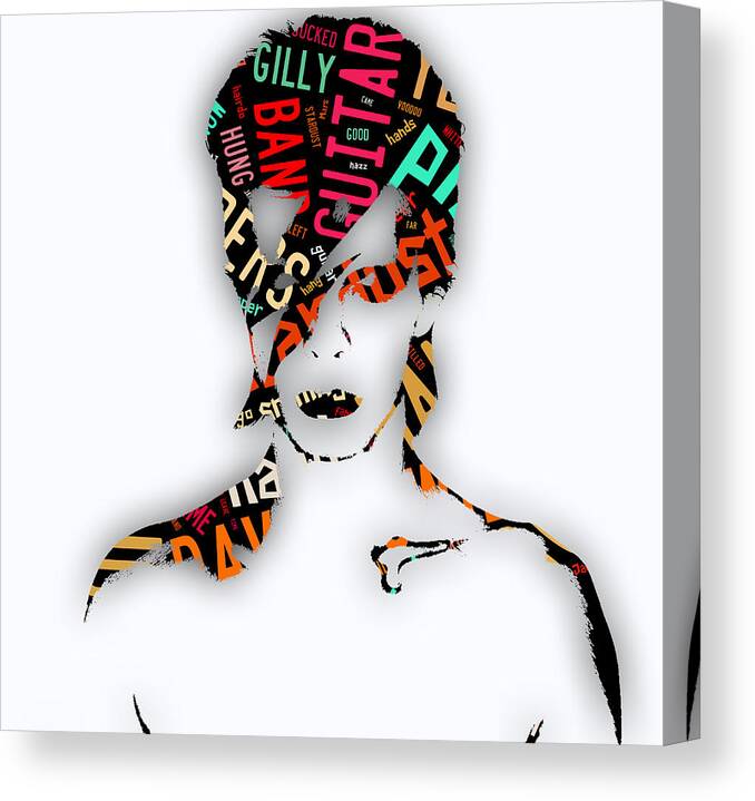 David Bowie Canvas Print featuring the mixed media David Bowie Ziggy Stardust Song Lyrics by Marvin Blaine