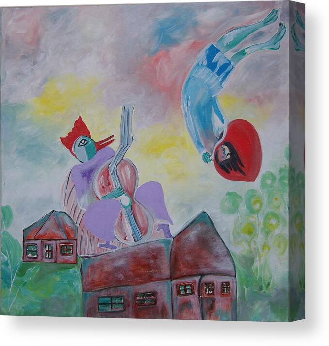 Modern Canvas Print featuring the painting Fidler On The Roof by Sima Amid Wewetzer
