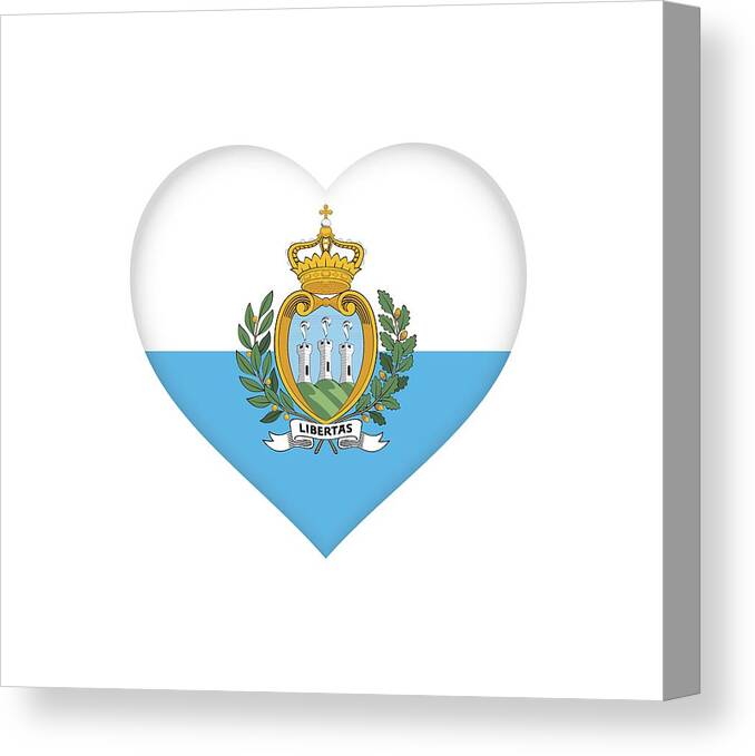 San Marino Canvas Print featuring the digital art Flag of San Marino Heart by Roy Pedersen