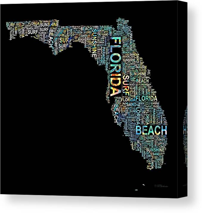 Florida Canvas Print featuring the digital art Florida Word Art Map by Barbara Chichester