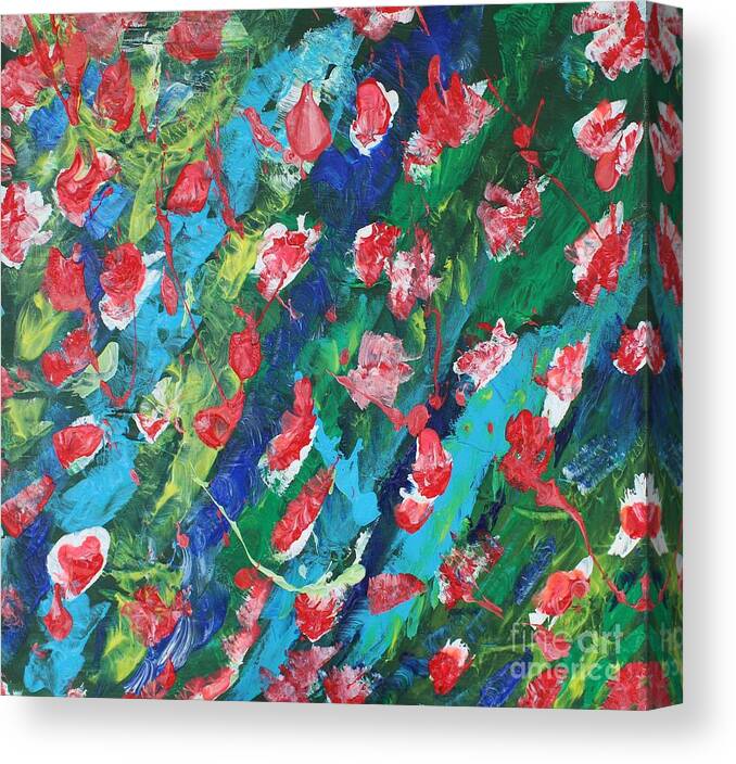 Flowers In The Sea   Bliss Contentment Delight Elation Enjoyment Euphoria Exhilaration Jubilation Laughter Optimism  Peace Of Mind Pleasure Prosperity Well-being Beatitude Blessedness Cheer Cheerfulness Content Canvas Print featuring the painting Poppies by Sarahleah Hankes