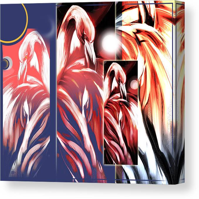Flamingos Canvas Print featuring the painting Four Flamingos by John Gholson