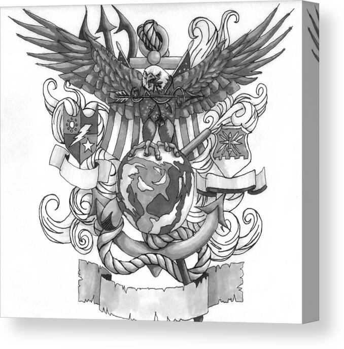 Eagle Canvas Print featuring the drawing Freedom Fighter by Scarlett Royale