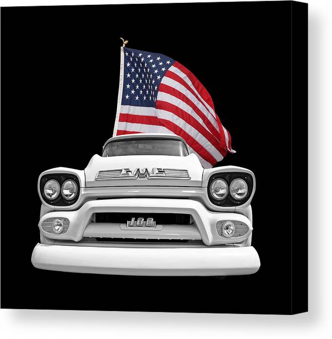 Gmc Truck Canvas Print featuring the photograph GMC Pickup With US Flag by Gill Billington