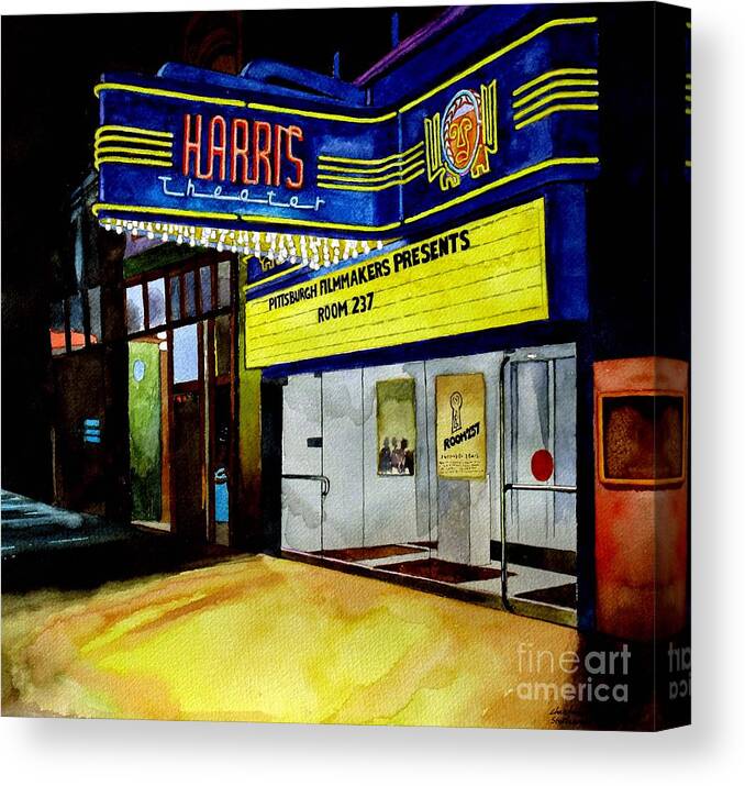 Theater Canvas Print featuring the painting Harris Theater Pittsburgh Pennsylvania by Christopher Shellhammer