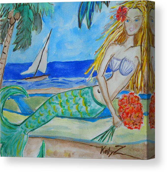 Mermaid Canvas Print featuring the painting Mermaid Daydreaming by Kelly Smith