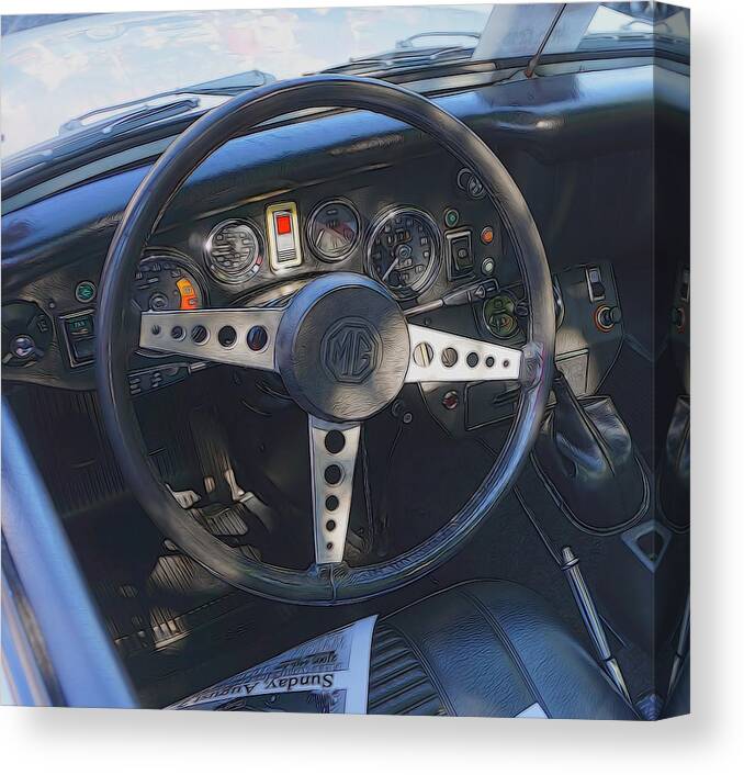 Mg Midget Canvas Print featuring the digital art MG Midget Steering Wheel by Cathy Anderson
