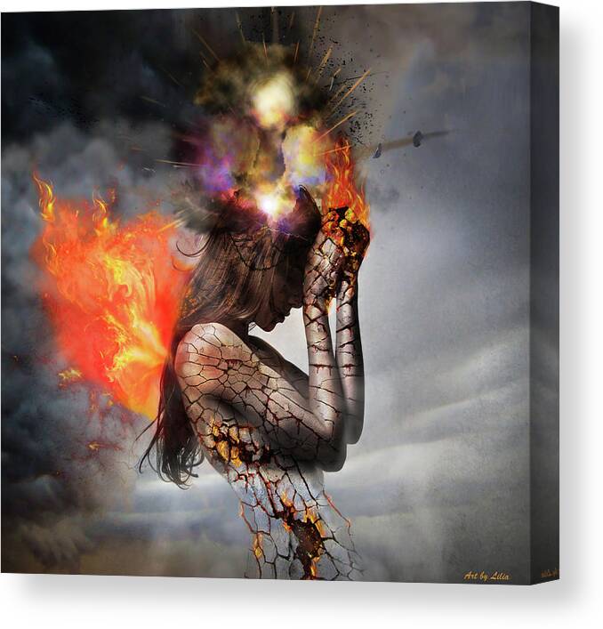 Woman In Pain Canvas Print featuring the mixed media Pain by Lilia D