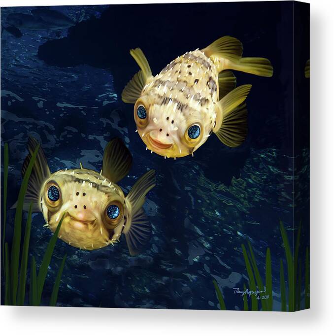 Porcupine Canvas Print featuring the digital art Porcupine Puffer by Thanh Thuy Nguyen