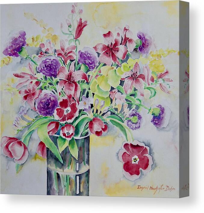 Flowers Canvas Print featuring the painting Purple and Yellow Delight by Ingrid Dohm