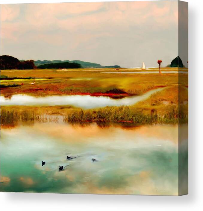 Essex River Canvas Print featuring the painting Racing the Tide by Sand And Chi