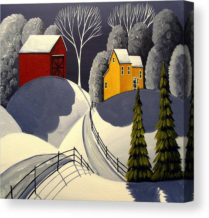 Art Canvas Print featuring the painting Red Barn In Snow by Debbie Criswell