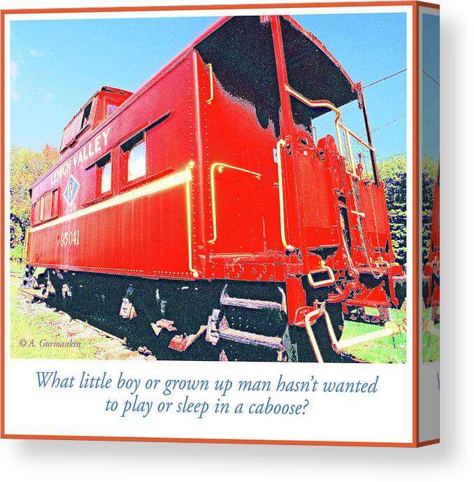 Railroad Car Canvas Print featuring the digital art Red Caboose Railroad Car by A Macarthur Gurmankin