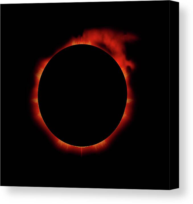 Solar Eclipse Canvas Print featuring the digital art Red Eclipse by Julie Rodriguez Jones