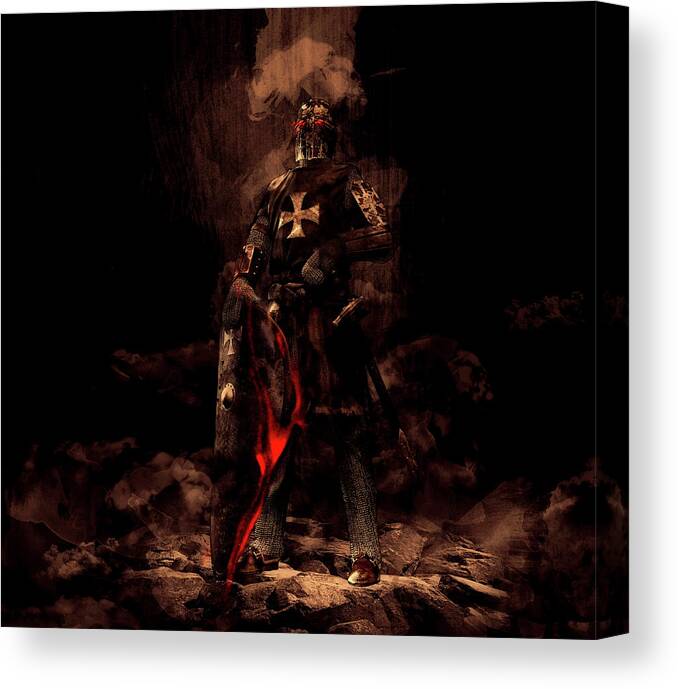 Black Canvas Print featuring the mixed media The Black Knight by Mountain Dreams