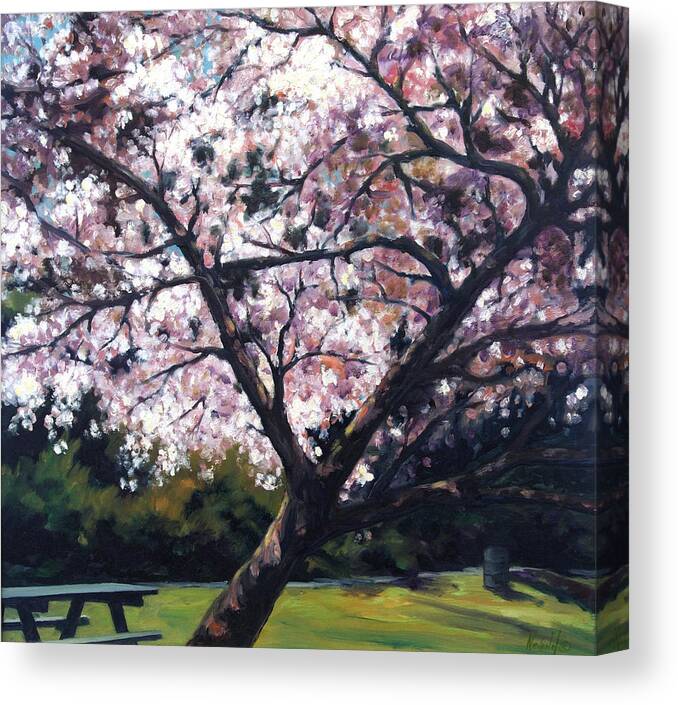 Spring Canvas Print featuring the painting The picnic table by Rick Nederlof