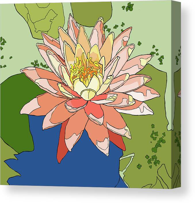 Water Canvas Print featuring the painting Water Lily and Duck Weed by Jamie Downs