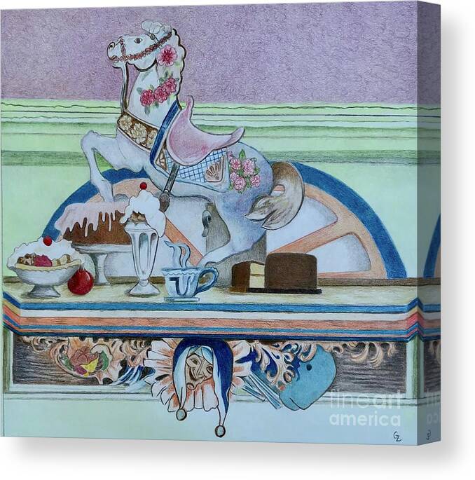 Carousel Canvas Print featuring the drawing What Do They Sell? by Glenda Zuckerman