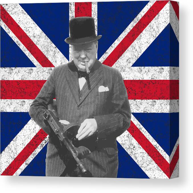 Winston Churchill Canvas Print featuring the painting Winston Churchill and His Flag by War Is Hell Store