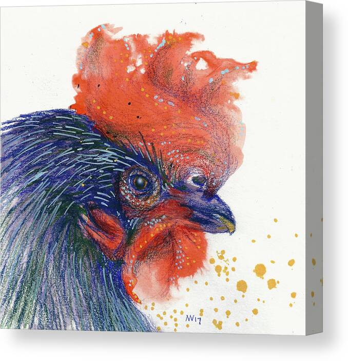 Rooster Canvas Print featuring the mixed media Year of the Rooster by AnneMarie Welsh
