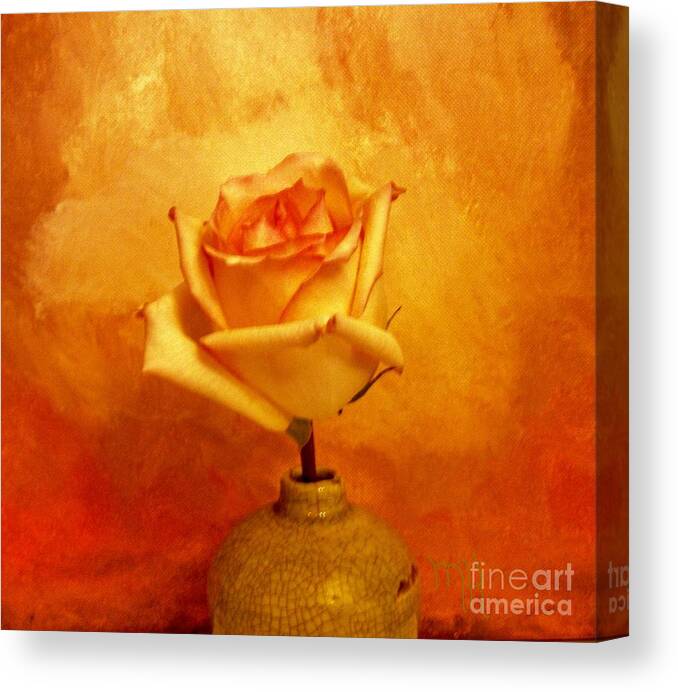 Photo Canvas Print featuring the photograph Yellow Red Orange Tipped Rose by Marsha Heiken