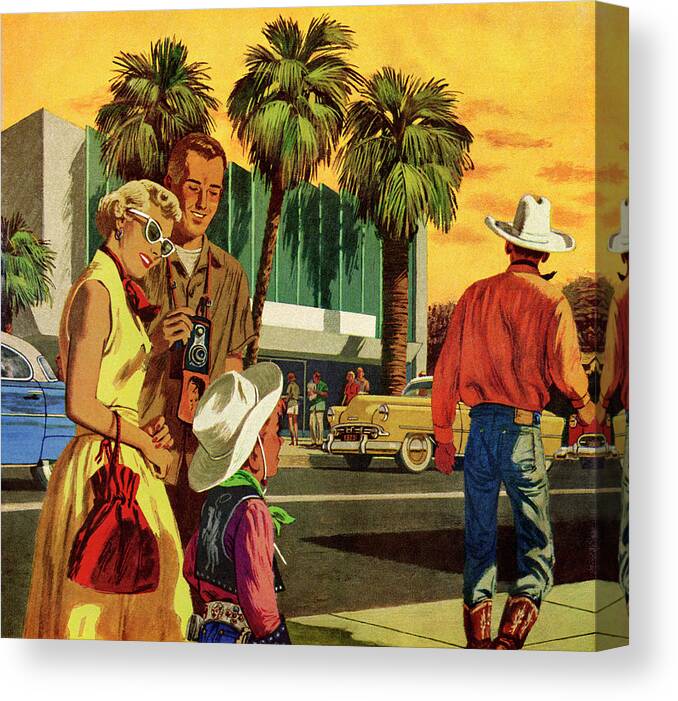 Accessories Canvas Print featuring the drawing Cowboys in the City #1 by CSA Images