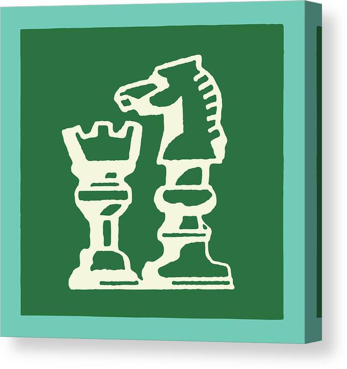 Campy Canvas Print featuring the drawing Knight and Rook Chess Pieces #1 by CSA Images