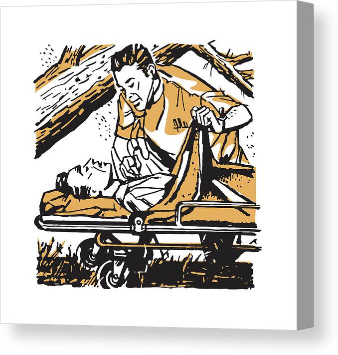 Accident Canvas Print featuring the drawing Medic with Patient on Gurney #1 by CSA Images