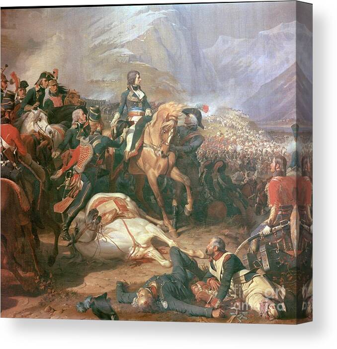 Horse Canvas Print featuring the drawing Painting Of Napoleon At The Battle #1 by Print Collector