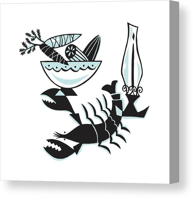 Campy Canvas Print featuring the drawing Vegetables Lobster Candle #1 by CSA Images