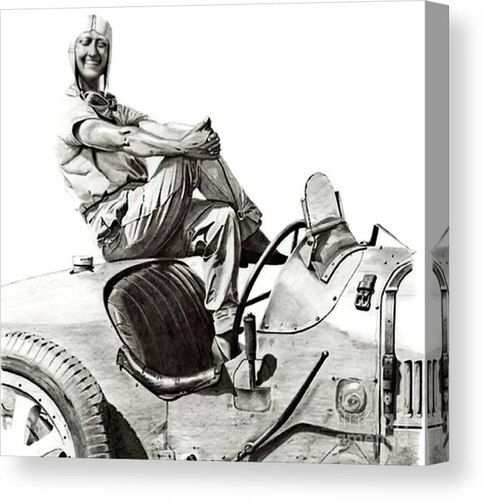 Vintage Canvas Print featuring the photograph 1928 Woman Racer With Bugatti T35b by Retrographs
