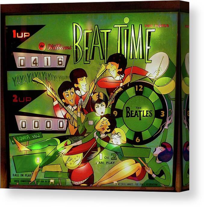Color Photograph Of 1967 Beat Time Pinball Machine Canvas Print featuring the photograph 1967 Beat Time Pinball by Joan Reese