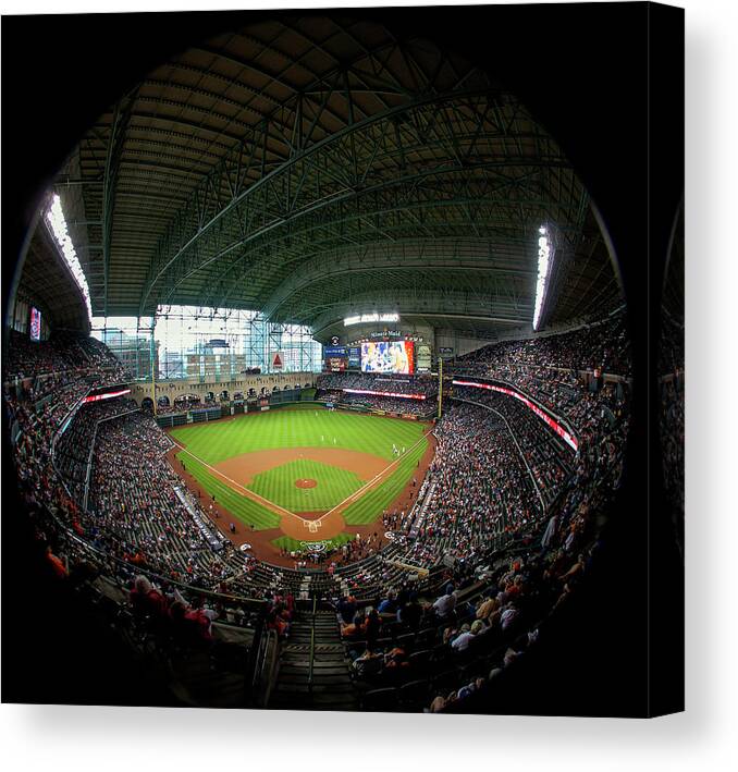 American League Baseball Canvas Print featuring the photograph Texas Rangers V Houston Astros by Bob Levey