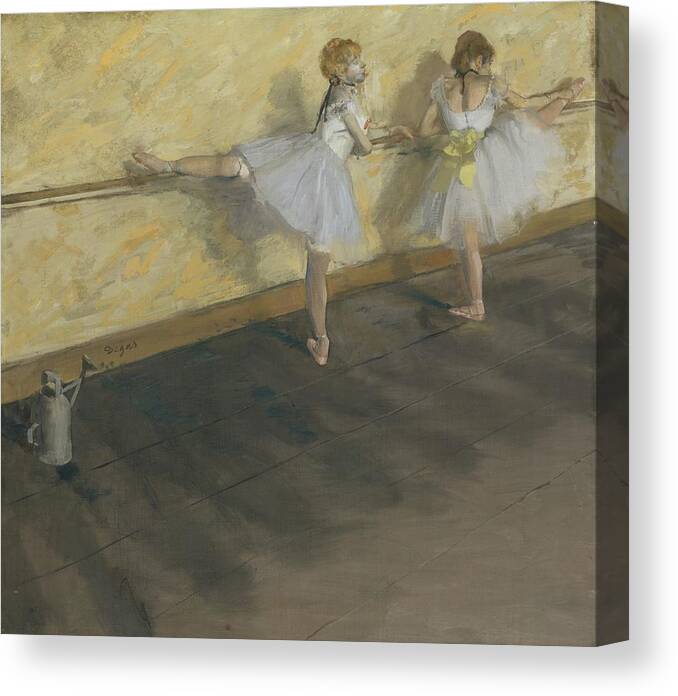 Figurative Canvas Print featuring the painting Dancers Practicing At The Barre by Edgar Degas