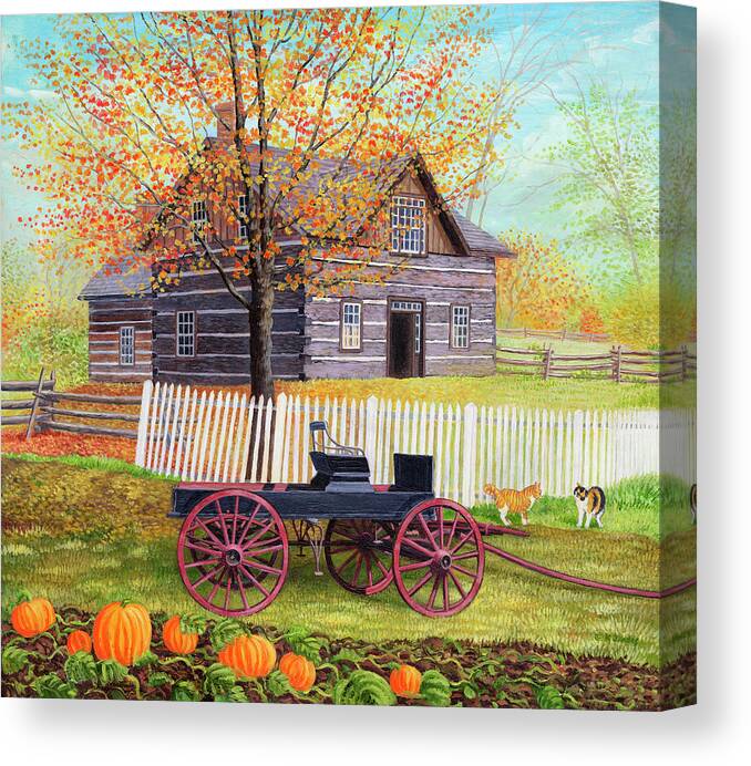 Log House Canvas Print featuring the painting A Day On The Farm by Kevin Dodds