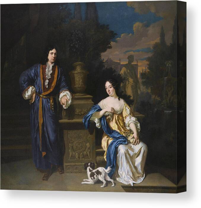 17th Century Art Canvas Print featuring the painting A Gentleman and a Lady in a Park by Jan Verkolje